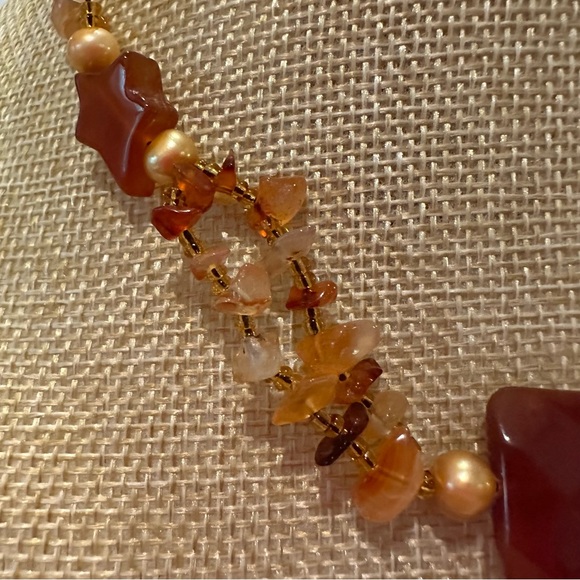 Gorgeous Genuine Carnelian Gemstone and Freshwater Pearls Necklace- orange - Picture 6 of 10